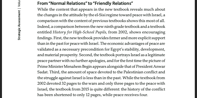 From the study by the Institute for National Security Studies (INSS) on Egyptian textbooks: a comparison between the Grade 9 textbook and the textbook “History for Secondary-Stage…