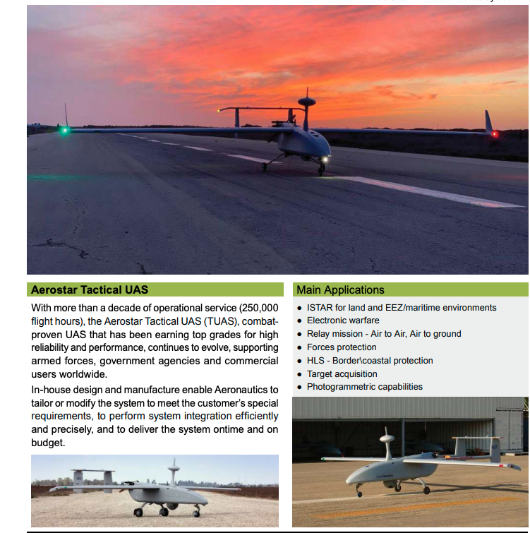 صفحة Aerostar Tactical UAS في دليل وزارة الدفاع الإسرائيلية للصناعات الدفاعية