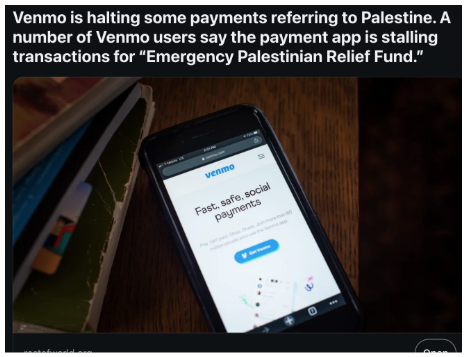 تقرير عن تعطيل تطبيق فينمو مدفوعات تتضمن إشارة إلى فلسطين